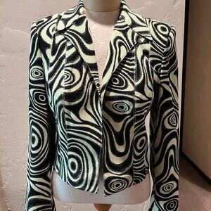 Alberto Makali for Cache cropped vintage black and lime green jacket, size 6